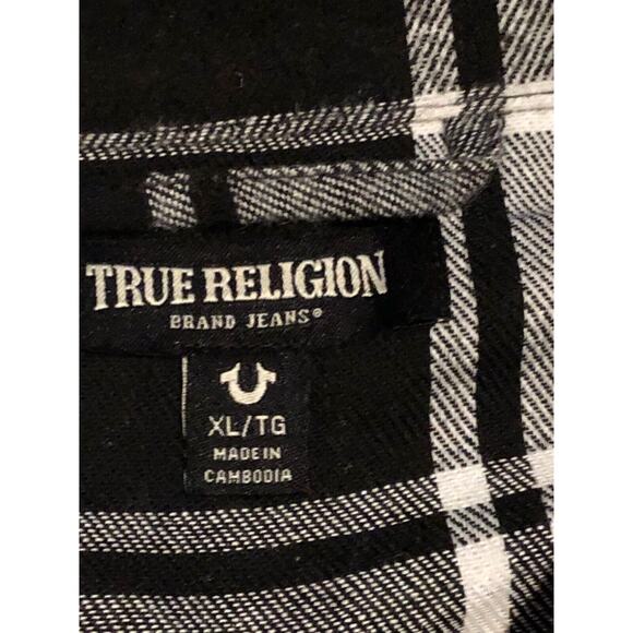 RareTrue Religion Flannel Shirt Plaid L Snap Western Logo On Pockets Mens Sz XL - Picture 6 of 12